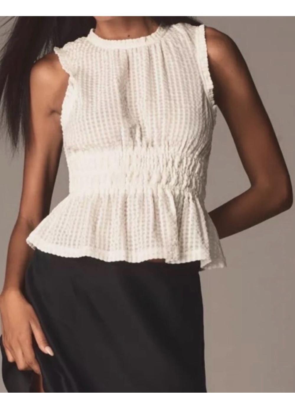 Anthropologie Maeve Smocked
Halter Top Sleeveless Ivory
Sheer Blouse Size Small